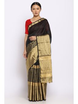 Via East - Black Silk Chanderi Nira Saree with Unstitched Blouse