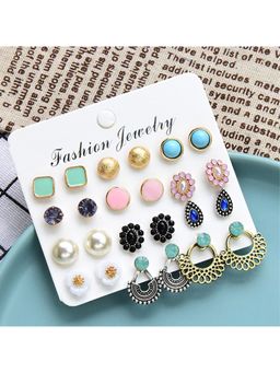 Yellow Chimes - Multicoloured Set of 36 Pairs Quirky Studs Earrings