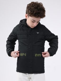 Monte Carlo - Boys Regular Fit Solid Full Sleeve Winter Jacket - Black