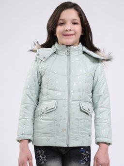 Monte Carlo - Girls Regular Fit Printed Winter Stylish Full Sleeve Zipper Jacket - Green