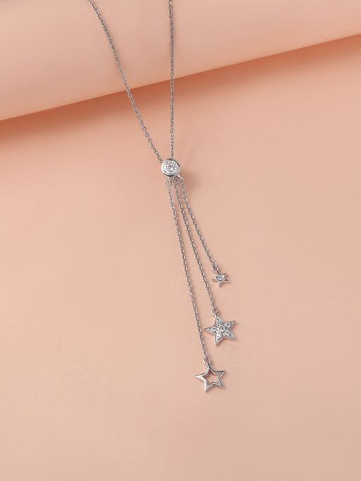 Ornate Jewels 925 Silver American Diamond Lariat Star Necklace For Women & Girls (One Size)