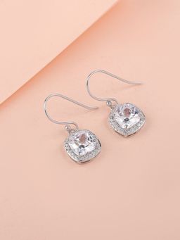 Ornate Jewels - 925 Silver 2.5 Carat American Diamond Cushion Danglers Earring for Women and Girls (One Size)