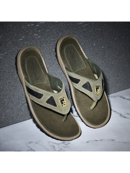 WOODLAND - Olive Green Leather Flipflops for Men