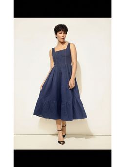FELRIO - Navy Blue Sleeveless Button-Front Fit and Flare Dress