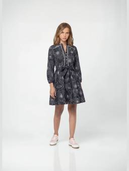 FELRIO - Black Bold Floral Tie-Up Dress