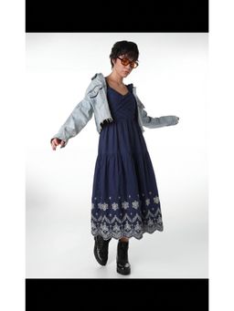 FELRIO - Navy Blue Embroidered Dress