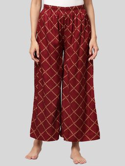Kryptic - Womens Maroon Printed Viscose Light Weight Flared Lounge Pant