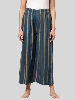 Kryptic - Womens Teal Blue Printed Viscose Light Weight Flared Lounge Pant