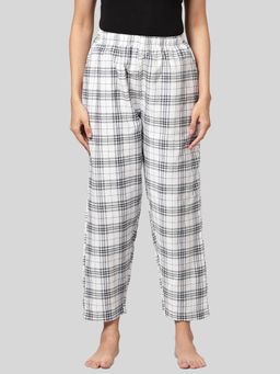 Kryptic - Womens White 100 Percent Cotton Woven Checked Regular Fit Pyjama