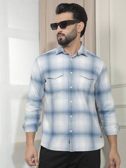 CRIMSOUNE CLUB - Blue Checked Double Pocket Shirt