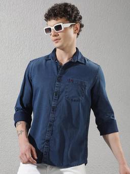 CRIMSOUNE CLUB - Navy Blue Denim Shirt