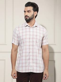 CRIMSOUNE CLUB - Peach Checked Shirt