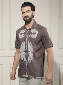 CRIMSOUNE CLUB - Brown Self Design Shirt