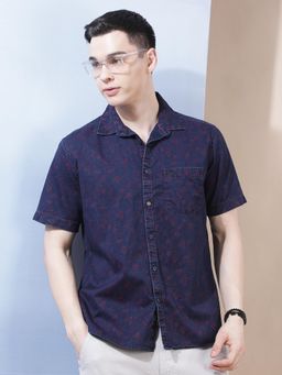 CRIMSOUNE CLUB - Navy Blue Floral Print Shirt