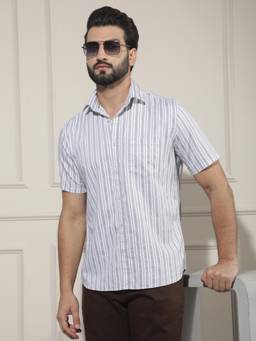 CRIMSOUNE CLUB - Grey Vertical Striped Shirt