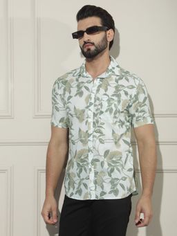 CRIMSOUNE CLUB - Green Floral Print Linen Shirt