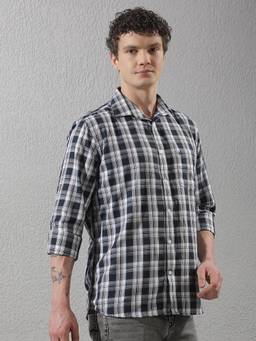 CRIMSOUNE CLUB - Navy Blue Checked Shirt