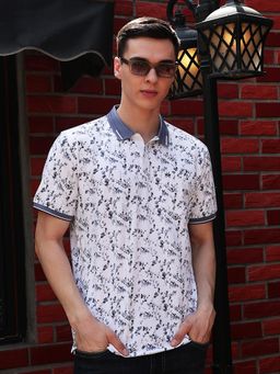 CRIMSOUNE CLUB - Blue Printed Polo T-Shirt