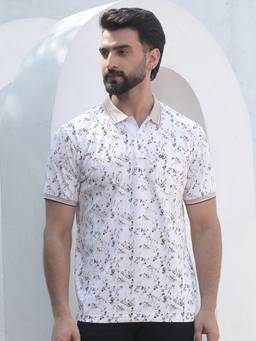 CRIMSOUNE CLUB - Beige Printed Polo T-Shirt