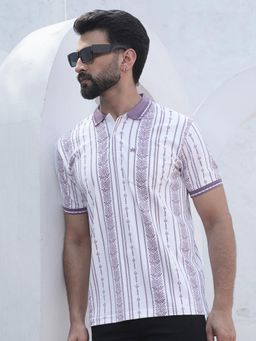 CRIMSOUNE CLUB - Purple Botanical Print Polo T-Shirt