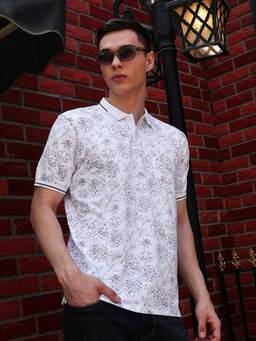 CRIMSOUNE CLUB - White Floral Print Polo T-Shirt