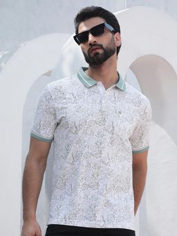 CRIMSOUNE CLUB - Green Floral Print Polo T-Shirt