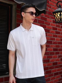 CRIMSOUNE CLUB - White Vertical Stripes Polo T-Shirt