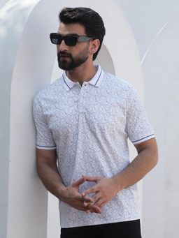 CRIMSOUNE CLUB - Blue Printed Polo T-Shirt