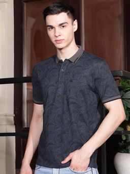 CRIMSOUNE CLUB - Navy Blue Printed Polo T-Shirt