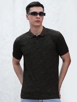 CRIMSOUNE CLUB - Brown Printed Polo T-Shirt