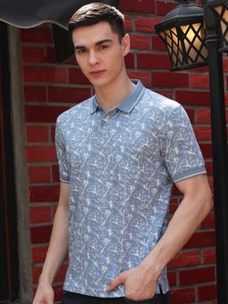 CRIMSOUNE CLUB - Blue Printed Polo T-Shirt