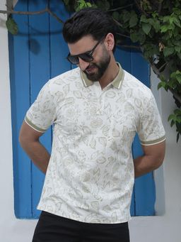 CRIMSOUNE CLUB - White Floral Print Polo T-Shirt