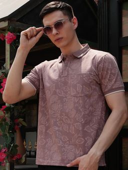 CRIMSOUNE CLUB - Purple Floral Print Polo T-Shirt