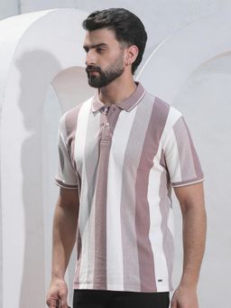 CRIMSOUNE CLUB - Multi-Color Vertical Striped Polo T-Shirt