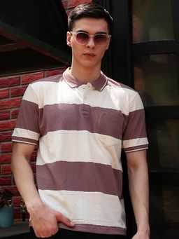 CRIMSOUNE CLUB - Multi-Color Horizontal Striped Polo T-Shirt