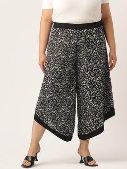 theRebelinme - Plus Size Womens Black Small Floral Printed High-Rise Relaxed Culottes