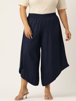 theRebelinme - Plus Size Womens Navy Blue Solid Color High-Rise Relaxed Culottes