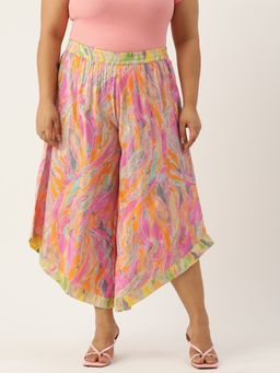 theRebelinme - Plus Size Womens Pink Gold Foil Printed High-Rise Relaxed Culottes