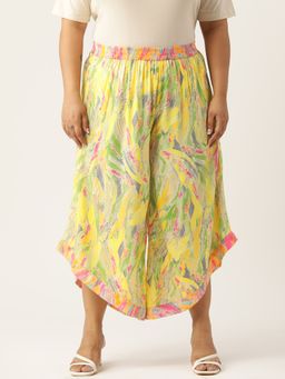 theRebelinme - Plus Size Womens Multicolor Foil Printed High-Rise Relaxed Culottes