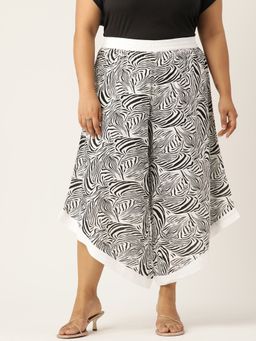 theRebelinme - Plus Size Womens Black & White Zebra Printed High-Rise Relaxed Culottes