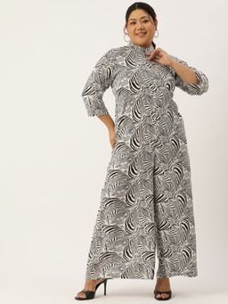 theRebelinme - Plus Size Womens Black & White Zebra Printed Mandarin Collar Jumpsuit