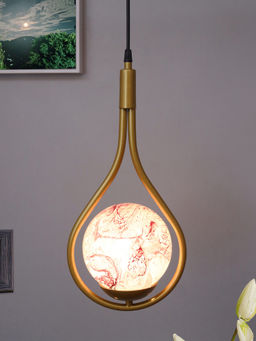 Homesake - Metal Pendant Glass Golden Drop Planet Red