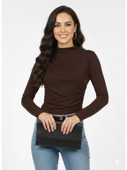 Twenty Dresses by Nykaa Fashion - Brown High Neck Top in Viscose Lycra Fabric