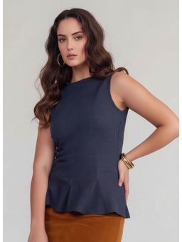Twenty Dresses by Nykaa Fashion - Blue Textured Scuba Blend Peplum Top