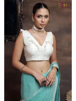 Sutra Art of Clothing - Checked White Shringarik-Shwet Stitched Blouse