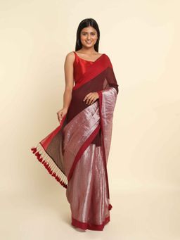 Suta - Maroon Colorblock Cotton Blend Saree