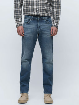 Selected - Blue Mid Rise Scott Straight Fit Jeans