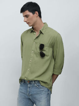 Selected - Green Linen Full Sleeves Shirt