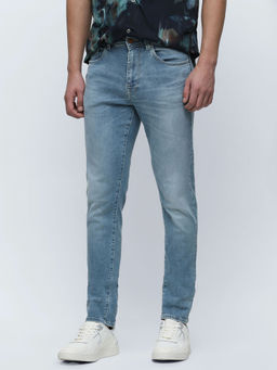 Selected - Blue Mid Rise Leon Slim Fit Jeans