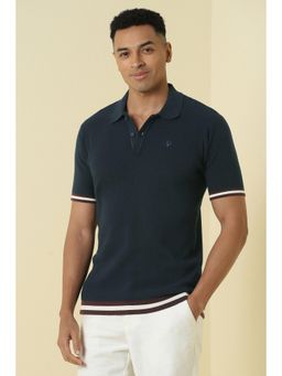 Allen Solly - Men Navy Blue Textured Polo T-Shirt